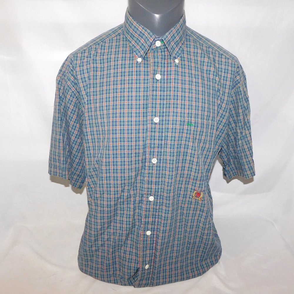 Vintage Tommy Hilfiger Golf Mens L Plaid Short Sleeve Button Front Shirt